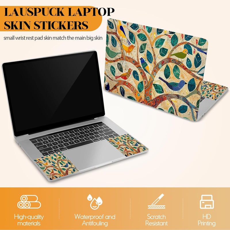 Lauspuck 12.1 13 13.3 14 15.4 15.6 Inches Laptop Skin Sticker Decal Universal Netbook Skin Sticker Reusable Notebook Art Decal Protector Cover, Colorful Tree Bird - Image 2